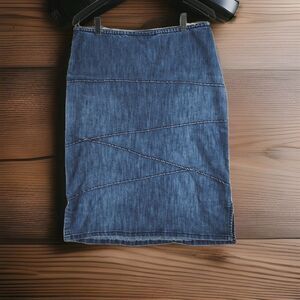 Christopher & Banks Zig Zag Asymmetrical Stitching Denim Midi Skirt Sz 10